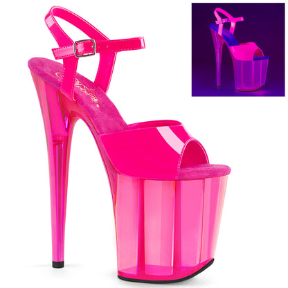 8" Heel, 4" PF UV Reactive Ankle Strap Sandal (Pleaser FLAM809UVT/NHP/M)