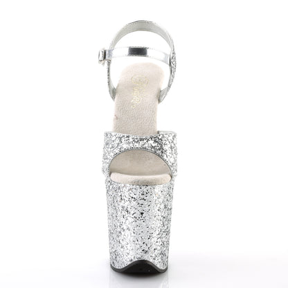 8" Heel, 4" PF Glitter Ankle Strap Sandal (Pleaser FLAM810LG/ROGLDG/M)