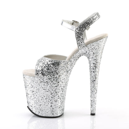 8" Heel, 4" PF Glitter Ankle Strap Sandal (Pleaser FLAM810LG/ROGLDG/M)