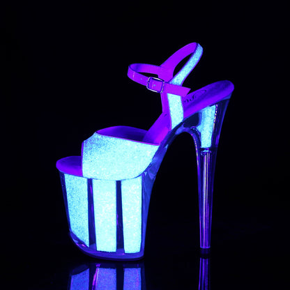 8" Heel, 4" PF Ankle Strap Sandal w/Glitter Inserts (Pleaser FLAM810UVG/NOPG/M)