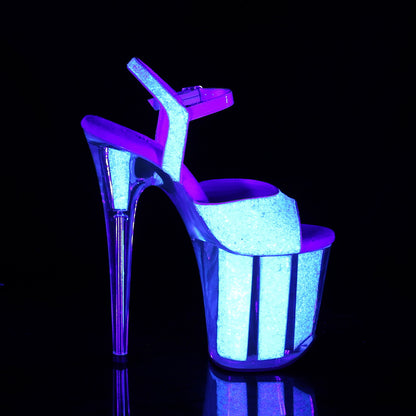8" Heel, 4" PF Ankle Strap Sandal w/Glitter Inserts (Pleaser FLAM810UVG/NOPG/M)