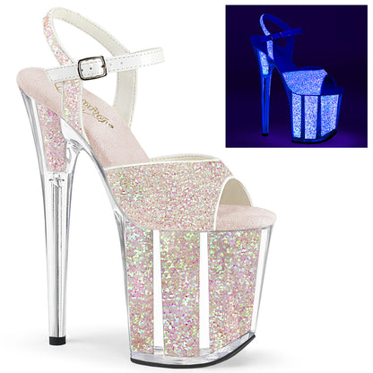 8" Heel, 4" PF Ankle Strap Sandal w/Glitter Inserts (Pleaser FLAM810UVG/NOPG/M)