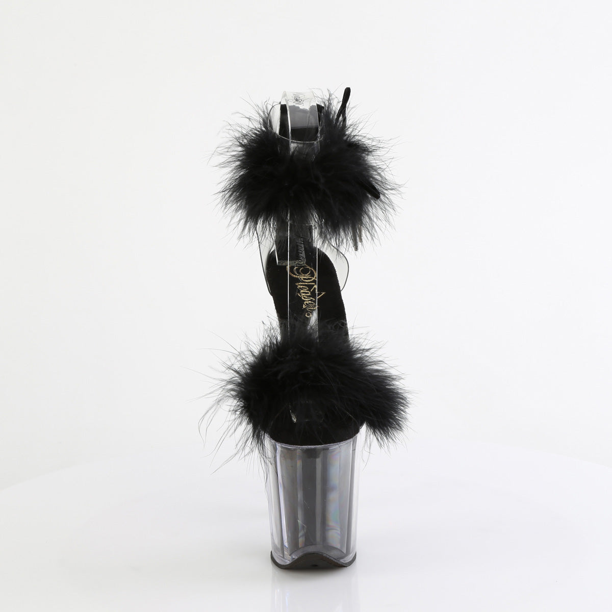 8" Heel, 4" PF Marabou Fur Ankle Cuff Sandal, Back Zip (Pleaser FLAM824F/C-BFUR/M)