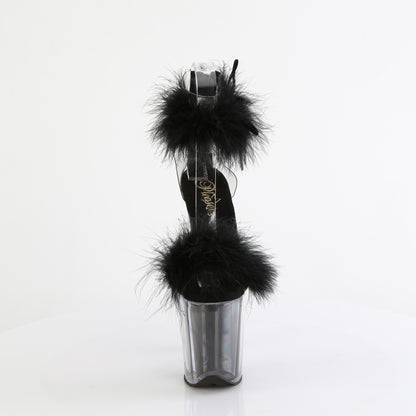 8" Heel, 4" PF Marabou Fur Ankle Cuff Sandal, Back Zip (Pleaser FLAM824F/C-BFUR/M)