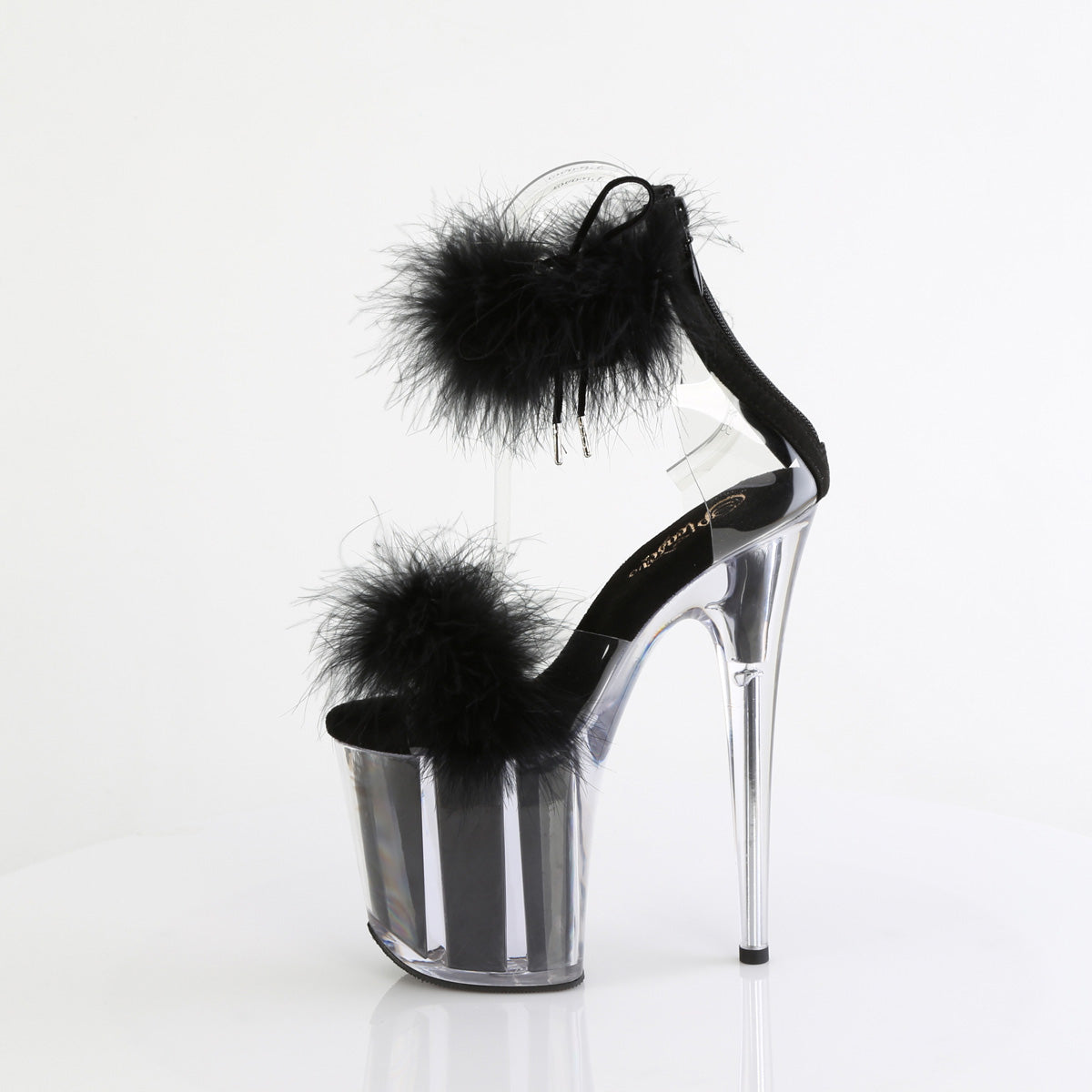 8" Heel, 4" PF Marabou Fur Ankle Cuff Sandal, Back Zip (Pleaser FLAM824F/C-BFUR/M)
