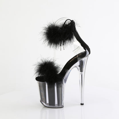 8" Heel, 4" PF Marabou Fur Ankle Cuff Sandal, Back Zip (Pleaser FLAM824F/C-BFUR/M)