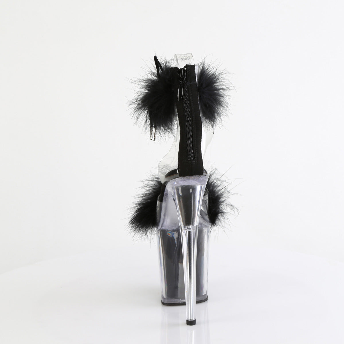 8" Heel, 4" PF Marabou Fur Ankle Cuff Sandal, Back Zip (Pleaser FLAM824F/C-BFUR/M)