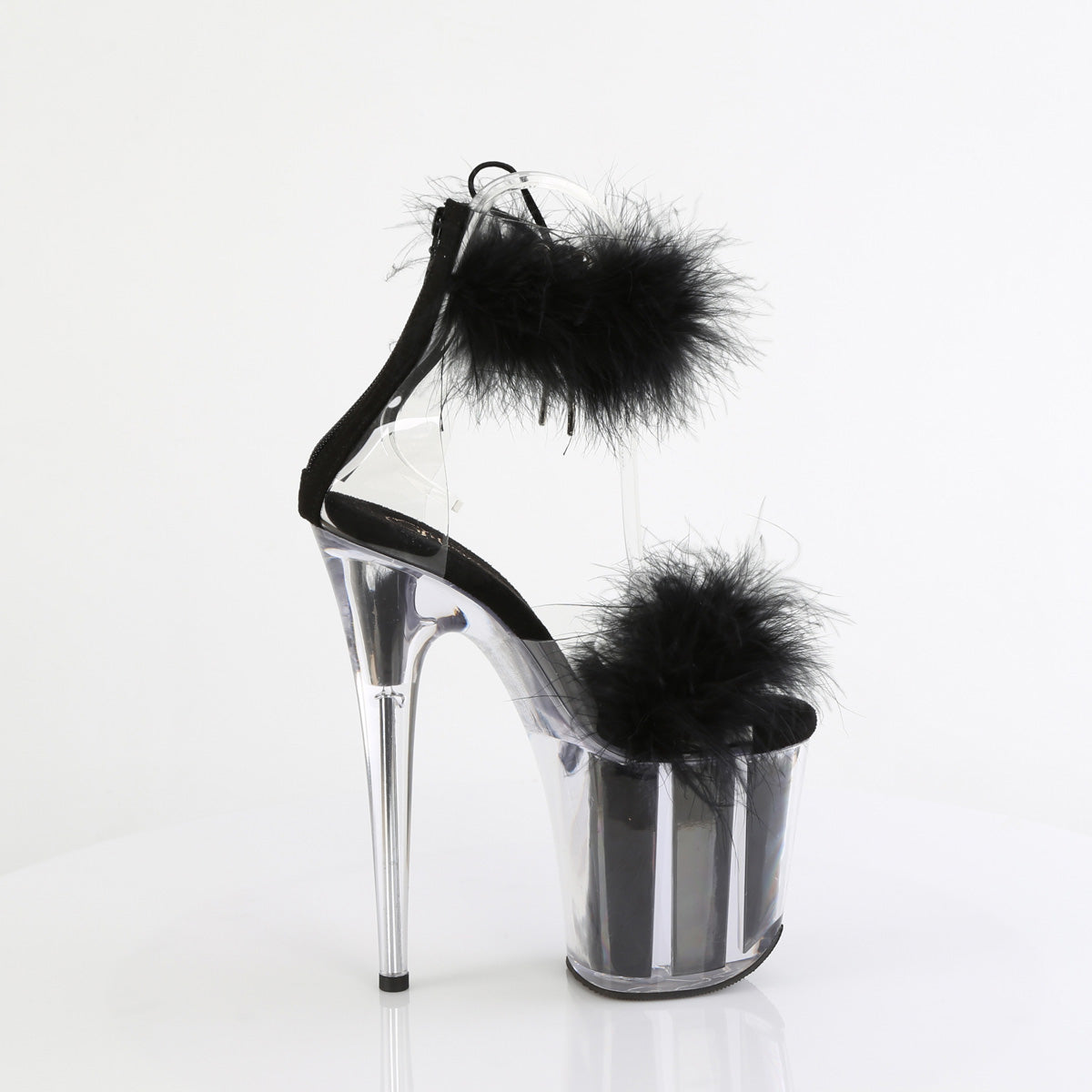 8" Heel, 4" PF Marabou Fur Ankle Cuff Sandal, Back Zip (Pleaser FLAM824F/C-BFUR/M)