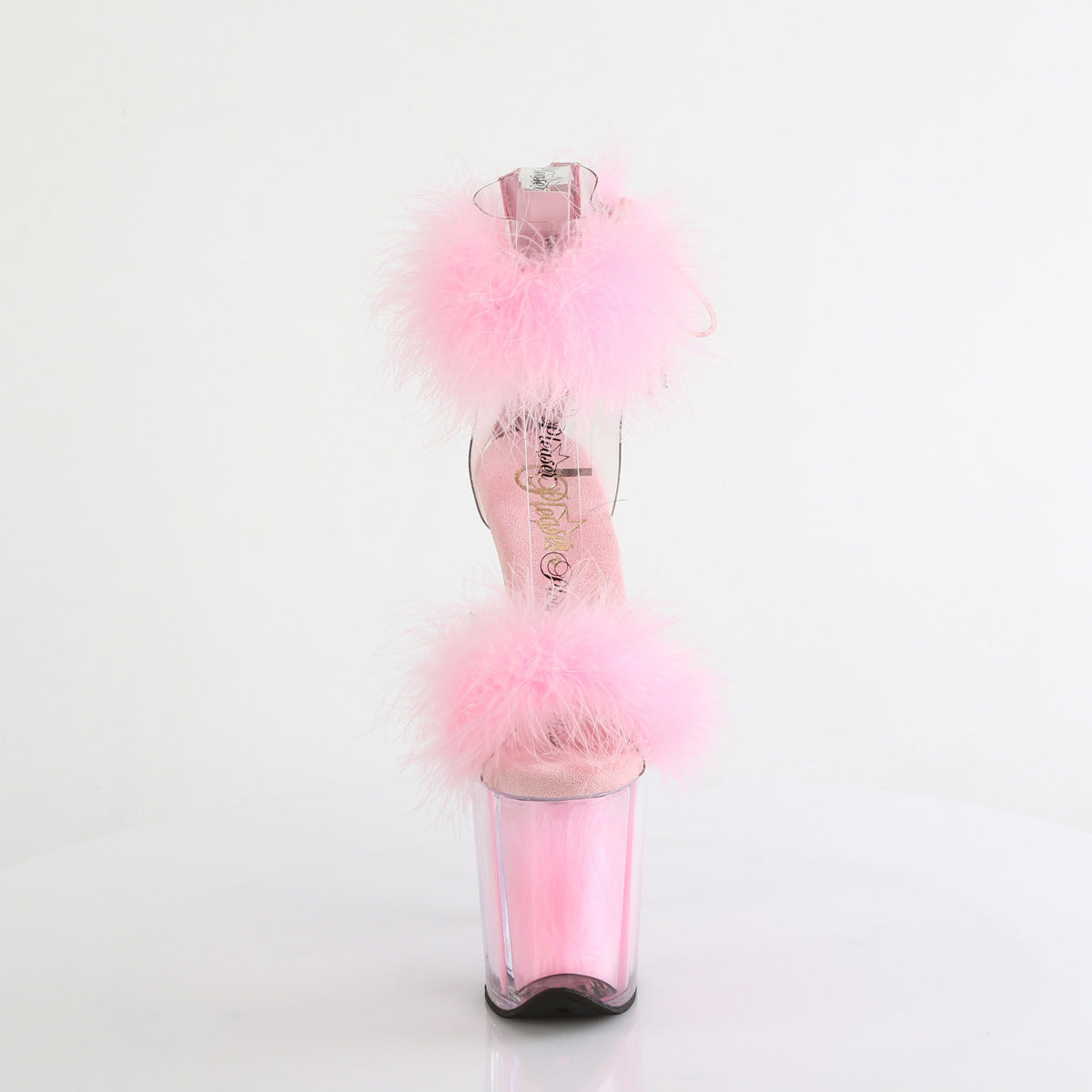 8" Heel, 4" PF Marabou Fur Ankle Cuff Sandal, Back Zip (Pleaser FLAM824F/C-BFUR/M)