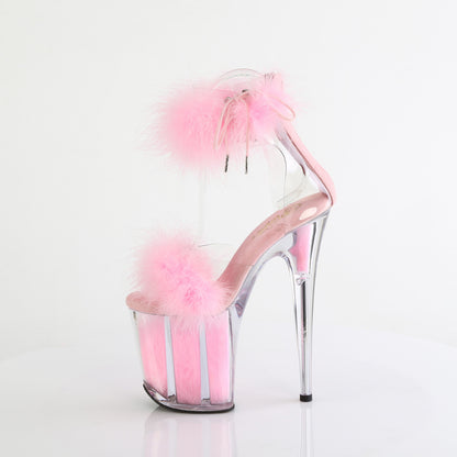 8" Heel, 4" PF Marabou Fur Ankle Cuff Sandal, Back Zip (Pleaser FLAM824F/C-BFUR/M)