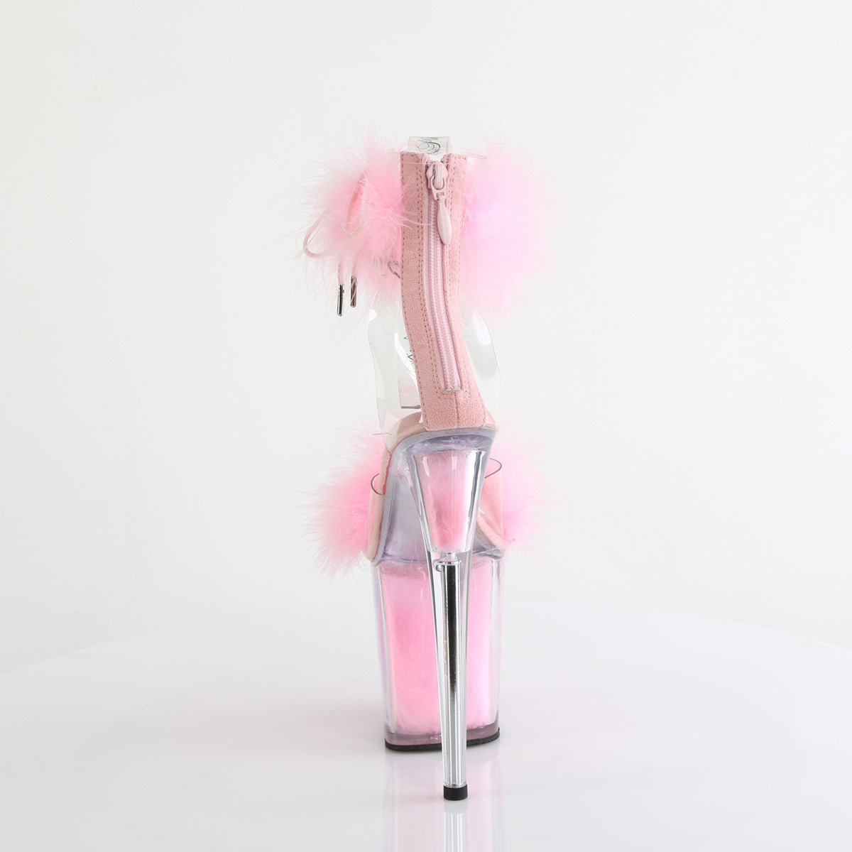 8" Heel, 4" PF Marabou Fur Ankle Cuff Sandal, Back Zip (Pleaser FLAM824F/C-BFUR/M)