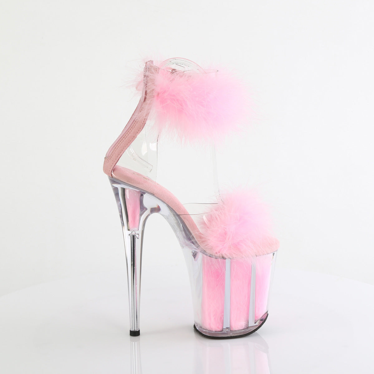 8" Heel, 4" PF Marabou Fur Ankle Cuff Sandal, Back Zip (Pleaser FLAM824F/C-BFUR/M)