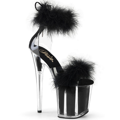8" Heel, 4" PF Marabou Fur Ankle Cuff Sandal, Back Zip (Pleaser FLAM824F/C-BFUR/M)