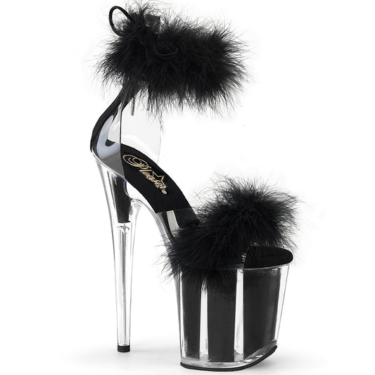 8" Heel, 4" PF Marabou Fur Ankle Cuff Sandal, Back Zip (Pleaser FLAM824F/C-BFUR/M)