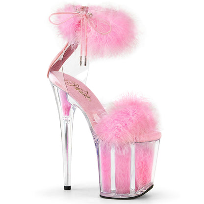 8" Heel, 4" PF Marabou Fur Ankle Cuff Sandal, Back Zip (Pleaser FLAM824F/C-BFUR/M)