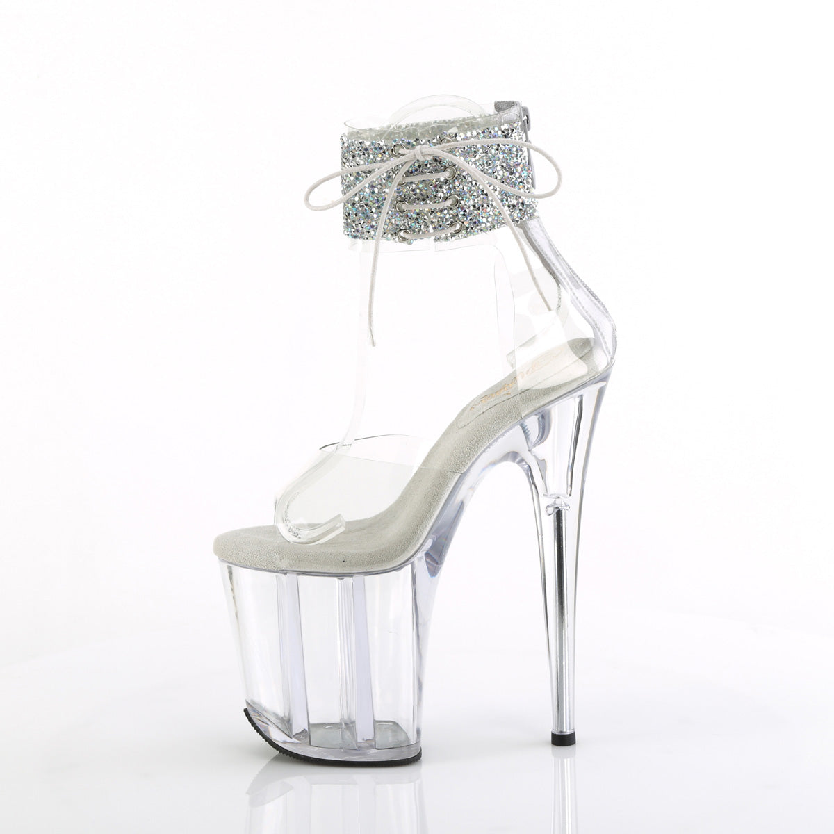 *8" Heel, 4" PF Ankle Cuff Sandal w/RS, Back Zip (Pleaser FLAM824RS-02/C-SRS/C)