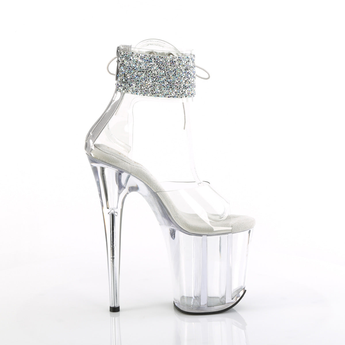 *8" Heel, 4" PF Ankle Cuff Sandal w/RS, Back Zip (Pleaser FLAM824RS-02/C-SRS/C)