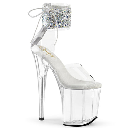 *8" Heel, 4" PF Ankle Cuff Sandal w/RS, Back Zip (Pleaser FLAM824RS-02/C-SRS/C)