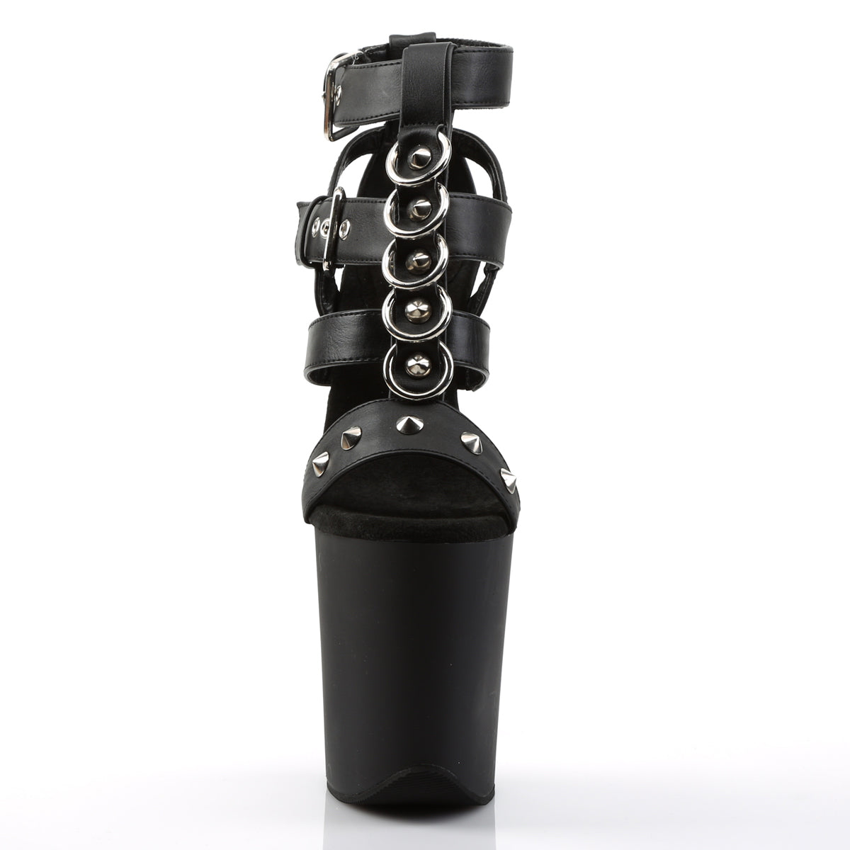 8" Heel, 4"PF Strappy Sandal w/Rings and Studs Detail (Pleaser FLAM858/BPU/M)