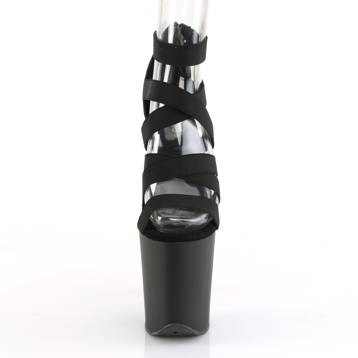 *8" Heel, 4" PF Ankle Strap Criss Cross Sandal, Back Zip (Pleaser FLAM859/BELS-PU/M)