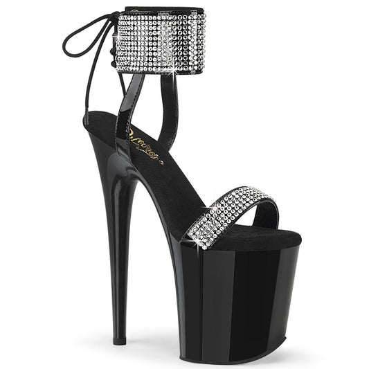 *8" Heel, 4" PF Back Tie Ankle Cuff Sandal w/RS (Pleaser FLAM870/B-RS/M)