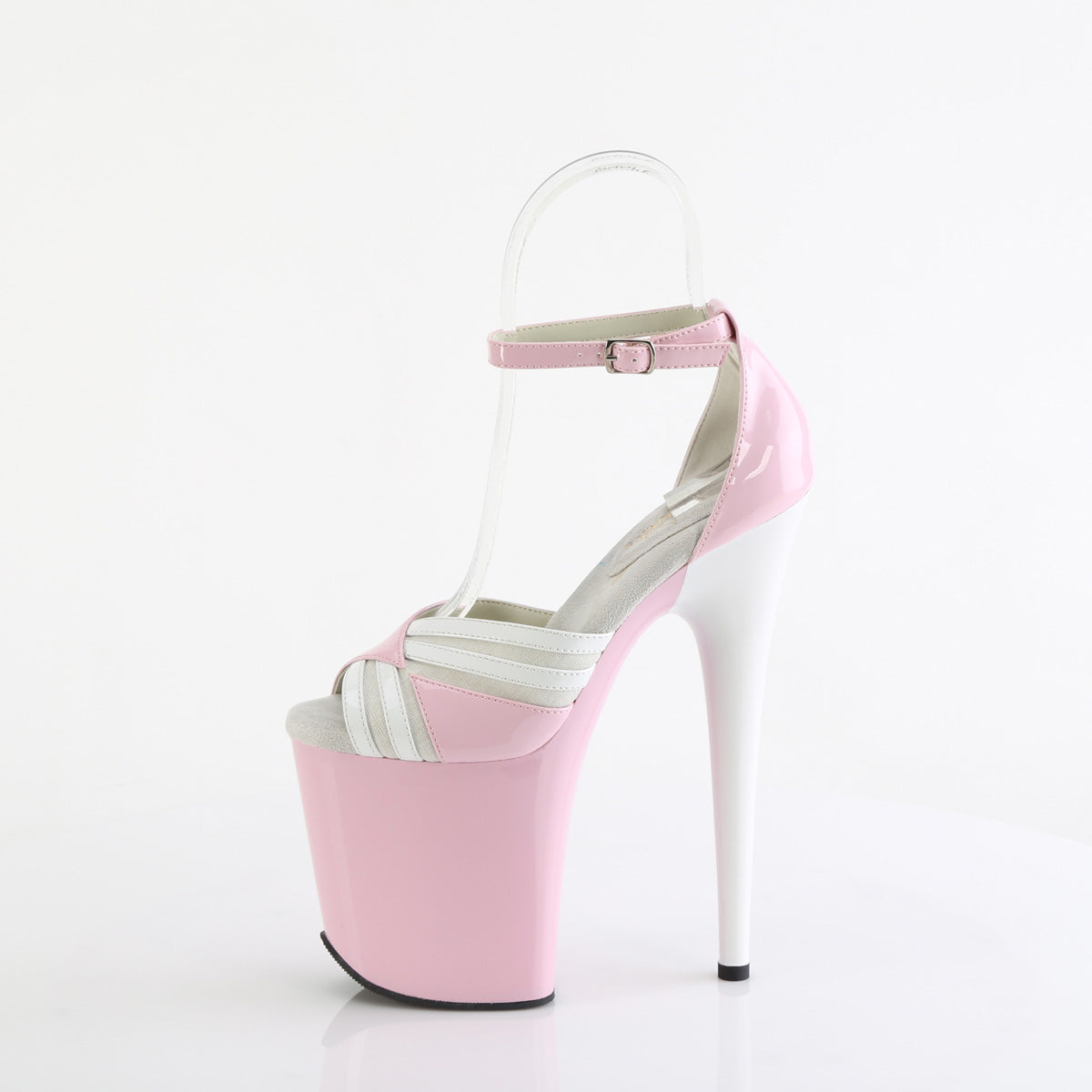 *8" Heel, 4" PF Two Tone Close Back Ankle Strap Sandal (Pleaser FLAM884/BP-W/M)