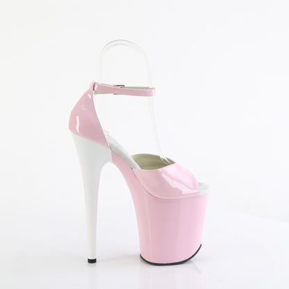 *8" Heel, 4" PF Two Tone Close Back Ankle Strap Sandal (Pleaser FLAM884/BP-W/M)
