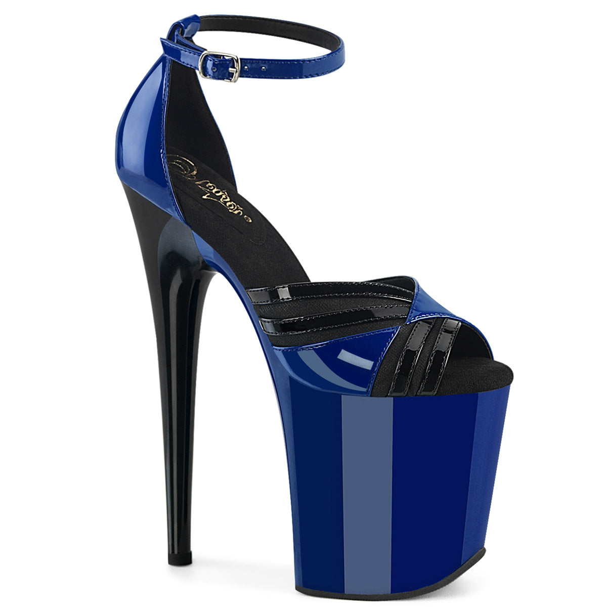 *8" Heel, 4" PF Two Tone Close Back Ankle Strap Sandal (Pleaser FLAM884/BP-W/M)