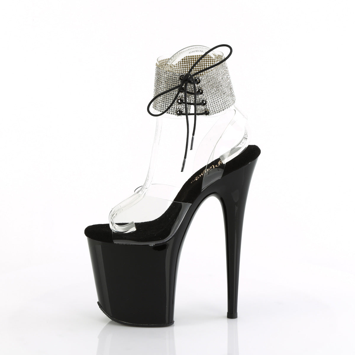 *8" Heel, 4" PF Rhinestoned Ankle Cuff Sandal (Pleaser FLAM891-2RS/C/B)