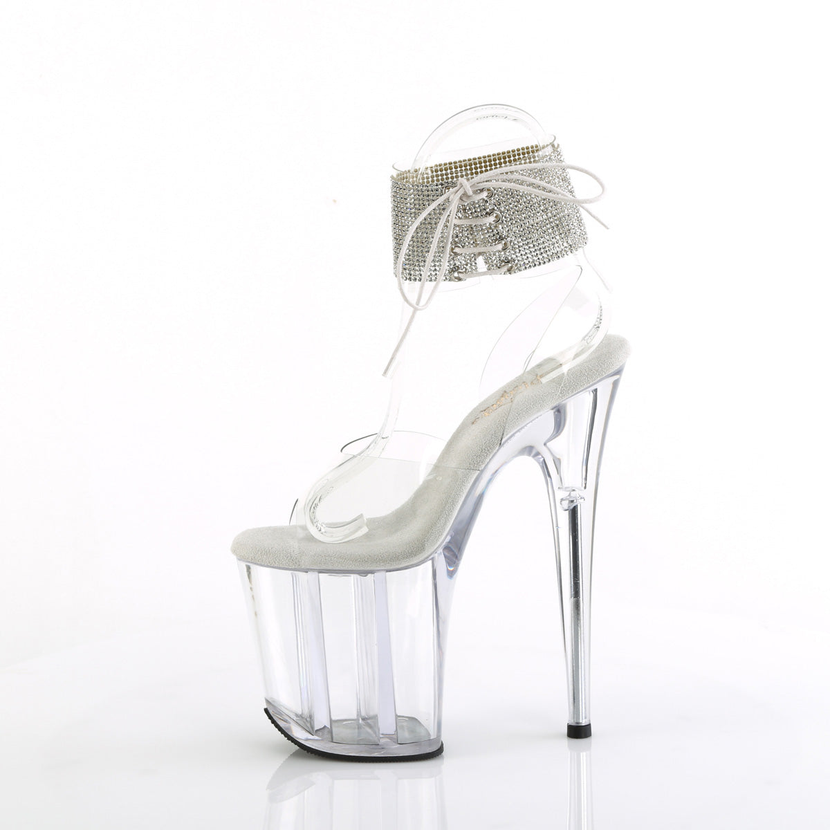 *8" Heel, 4" PF Rhinestoned Ankle Cuff Sandal (Pleaser FLAM891-2RS/C/B)