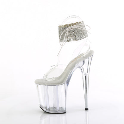 *8" Heel, 4" PF Rhinestoned Ankle Cuff Sandal (Pleaser FLAM891-2RS/C/B)