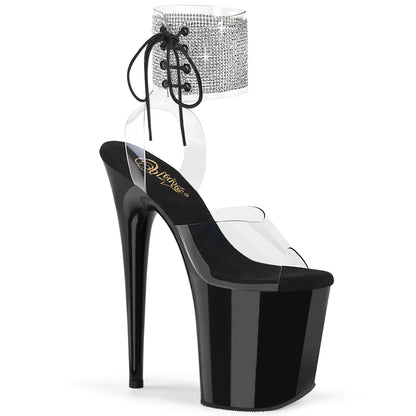 *8" Heel, 4" PF Rhinestoned Ankle Cuff Sandal (Pleaser FLAM891-2RS/C/B)