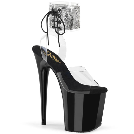 *8" Heel, 4" PF Rhinestoned Ankle Cuff Sandal (Pleaser FLAM891-2RS/C/B)