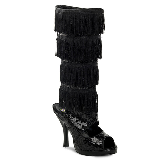 *4 1/2" Heel, 3/4" Hidden PF Flapper Knee Boot W/ Fringe (Funtasma FLAP168/BSQ)