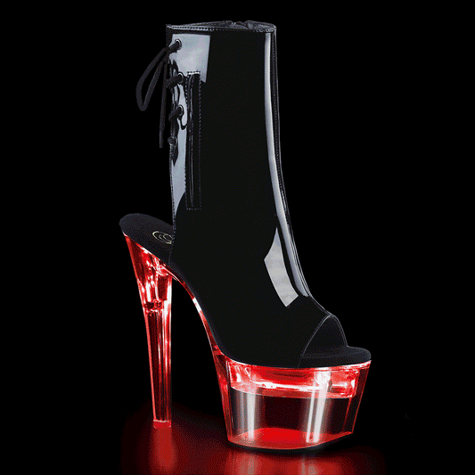 7" Heel,2 3/4" PF LED Illuminated Open Ankle Boot, Side Zip (Pleaser FDANCE1018-7/B/C)