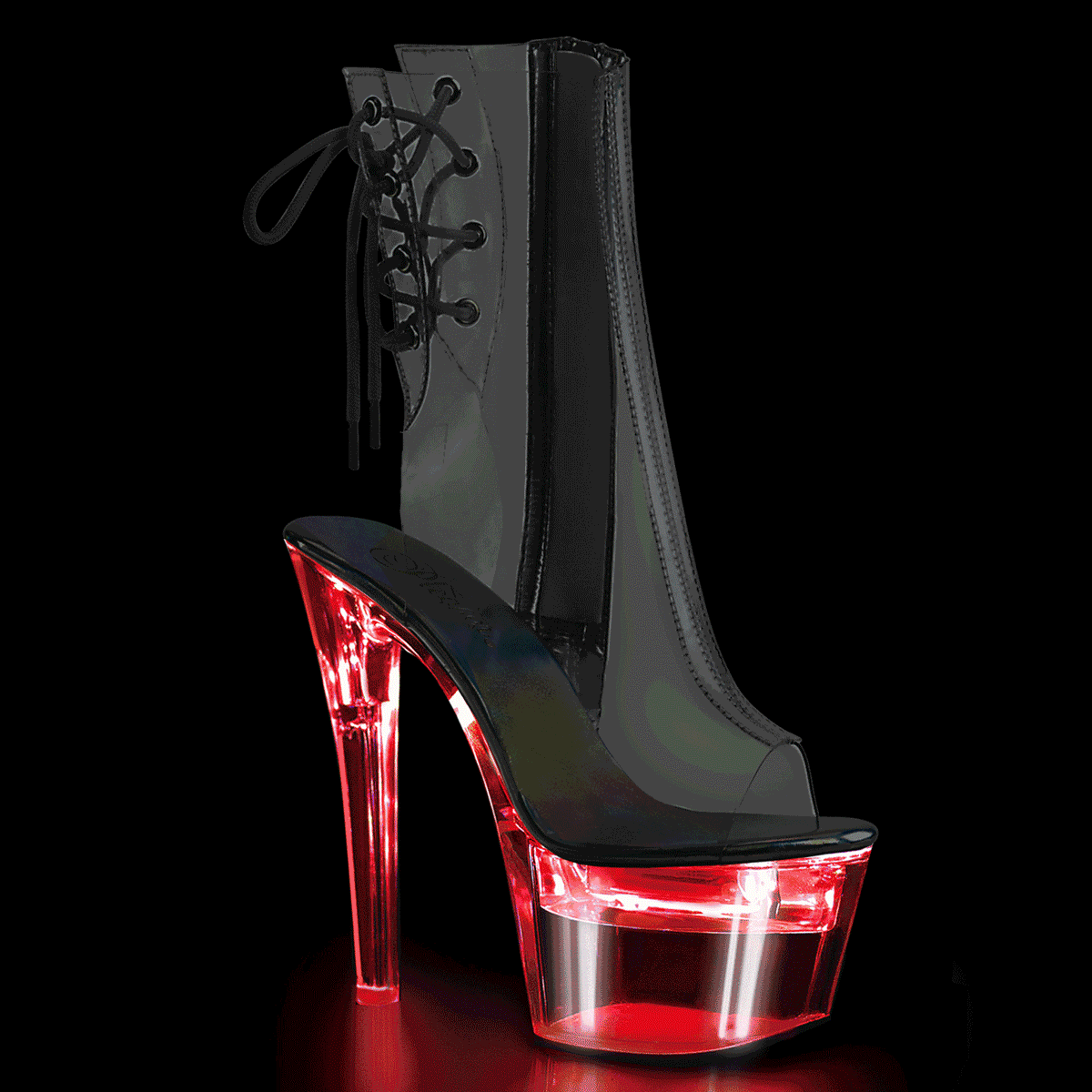 *7" Heel,2 3/4" PF LED Illuminated Open Ankle Boot, Side Zip (Pleaser FDANCE1018C-7/C/M)