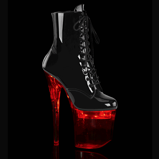 8" Heel, 4" PF LED Illuminated Ankle Boot, Side Zip (Pleaser FDANCE1020-8/B/C)
