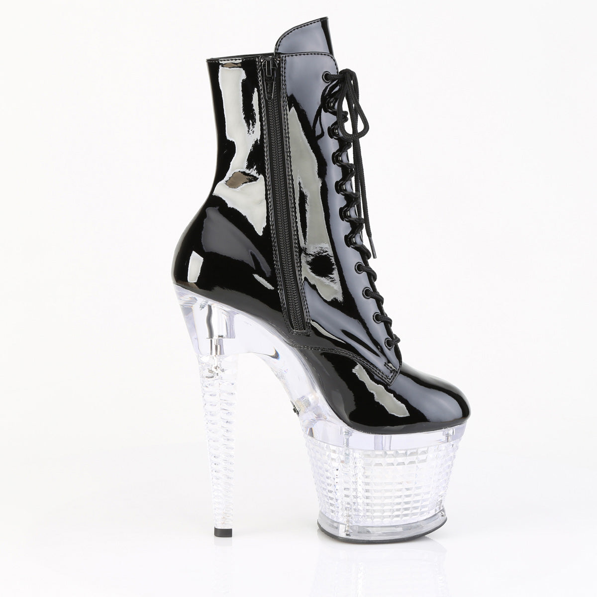 7" Heel, 3" Textured PF LED Illuminated Ankle Boot, Side Zip (Pleaser FDANCE1020SPEC/B/C)