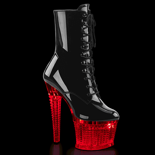 7" Heel, 3" Textured PF LED Illuminated Ankle Boot, Side Zip (Pleaser FDANCE1020SPEC/B/C)