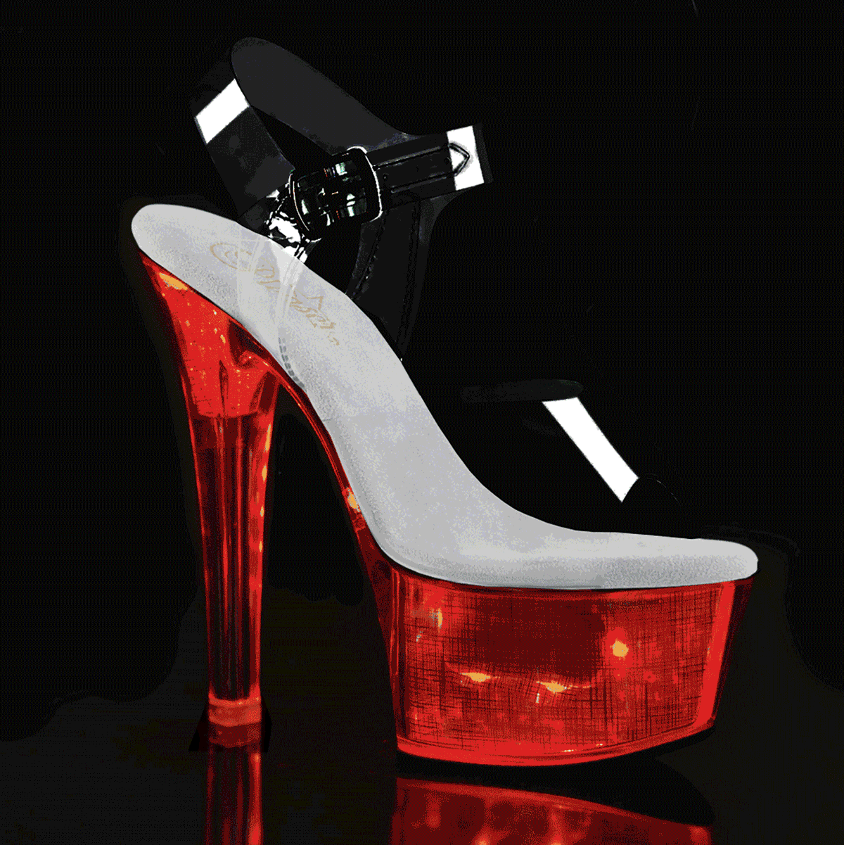 6" Heel, 2 1/4" PF LED Illuminated Ankle Strap Sandal (Pleaser FDANCE608CH/C/SHG)
