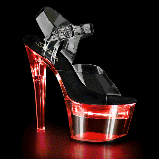 7" Heel, 2 3/4" Platform LED Illuminated Ankle Strap Sandal (Pleaser FDANCE708/C-B/C)