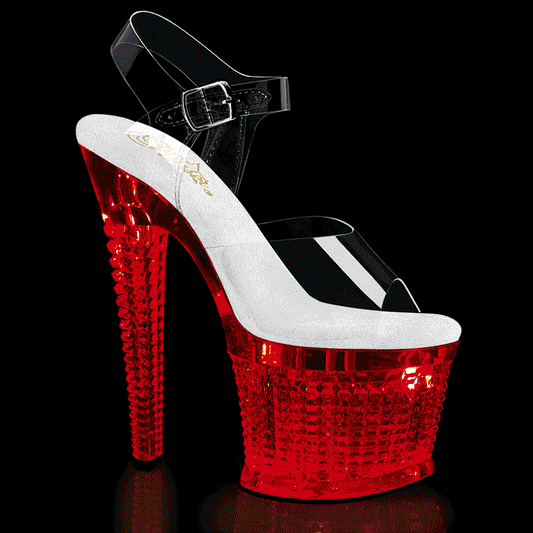 7" Heel, 3" Textured LED Illuminated Ankle Strap Sandal (Pleaser FDANCE708SPEC/C/M)