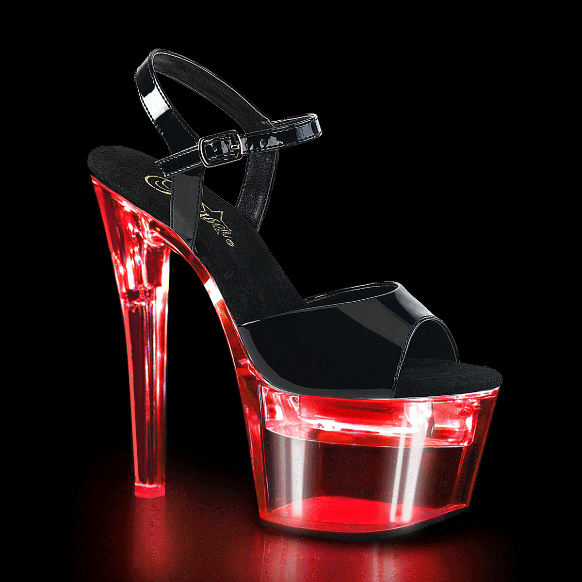 7" Heel, 2 3/4" Platform LED Illuminated Ankle Strap Sandal (Pleaser FDANCE709/B/C)