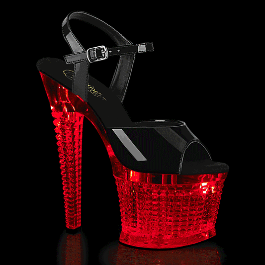 7" Heel, 3" Textured PF LED Illuminated Ankle Strap Sandal (Pleaser FDANCE709SPEC/B/C)