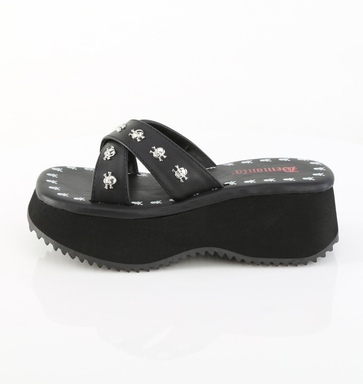 2 1/2" Skull Print & Studs Sandal (Demonia FLIP05/B/PU)