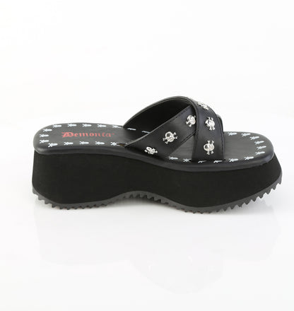 2 1/2" Skull Print & Studs Sandal (Demonia FLIP05/B/PU)