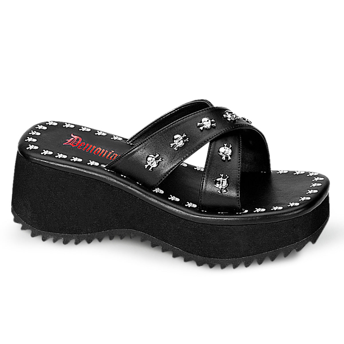 2 1/2" Skull Print & Studs Sandal (Demonia FLIP05/B/PU)