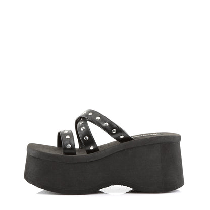 3 1/2" Studded Straps Black Sandal (Demonia FUNN19/B/PU)