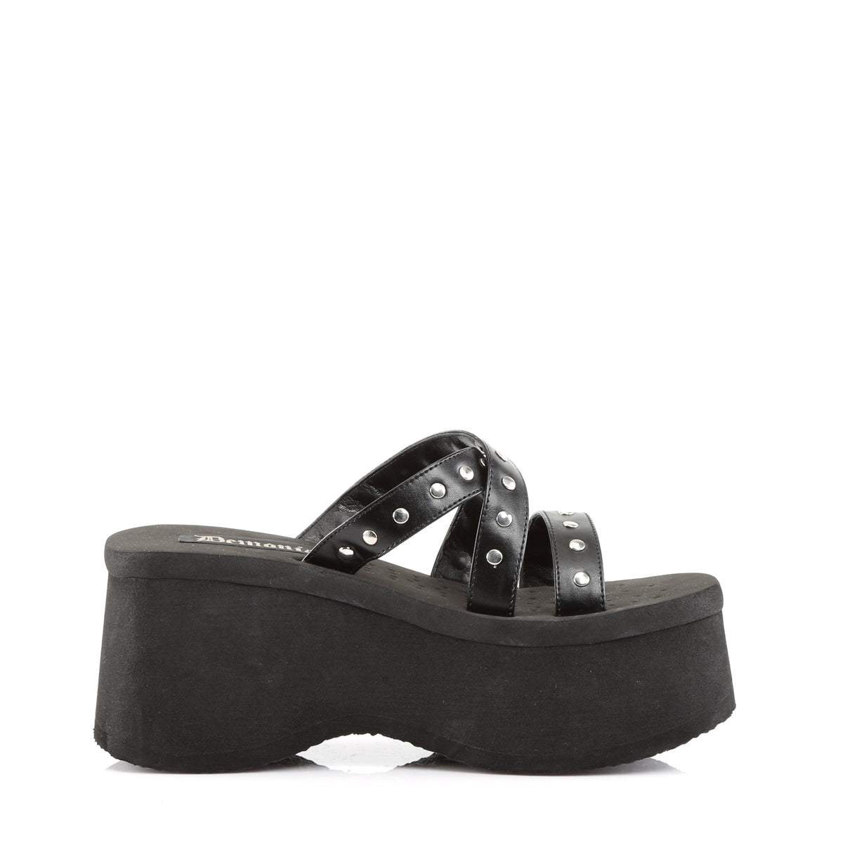 3 1/2" Studded Straps Black Sandal (Demonia FUNN19/B/PU)