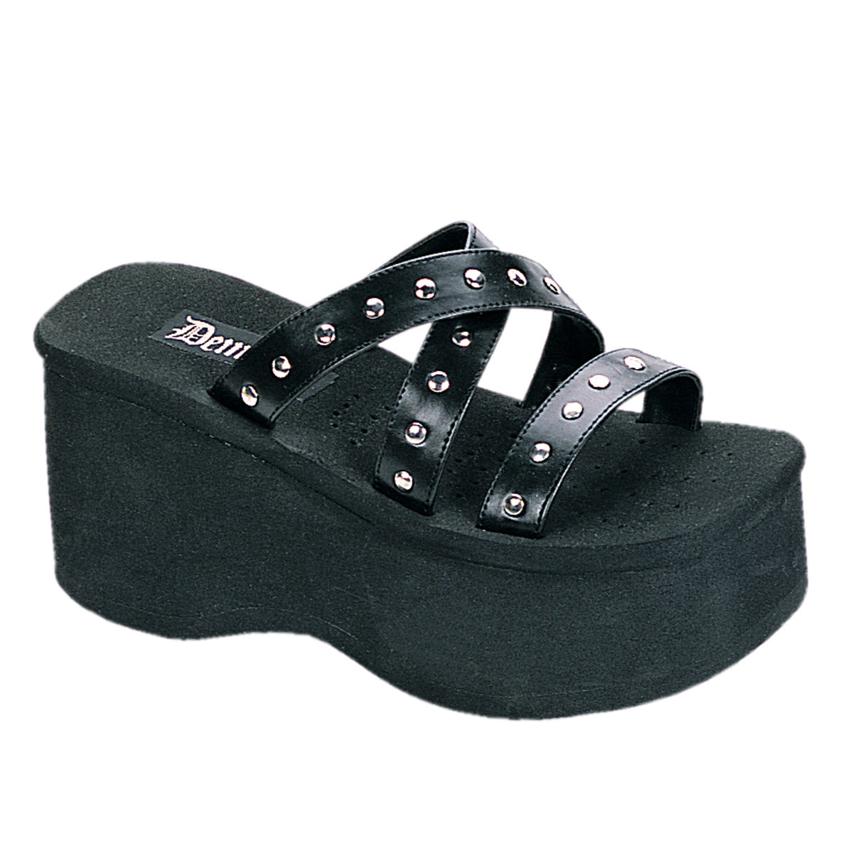 3 1/2" Studded Straps Black Sandal (Demonia FUNN19/B/PU)